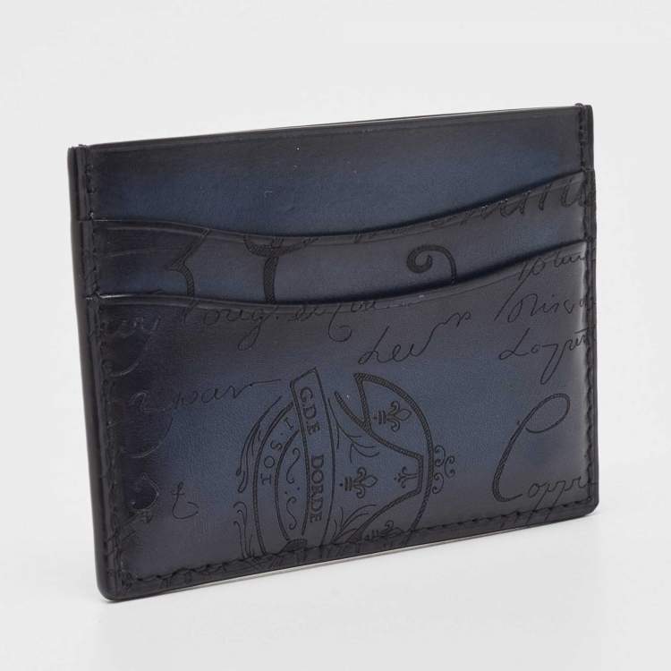 Pre Owned Berluti Blue/Black Scritto Leather Bambou Card Holder 