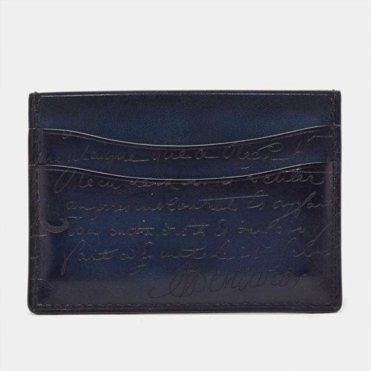 Pre Owned Berluti Blue/Black Scritto Leather Bambou Card Holder 