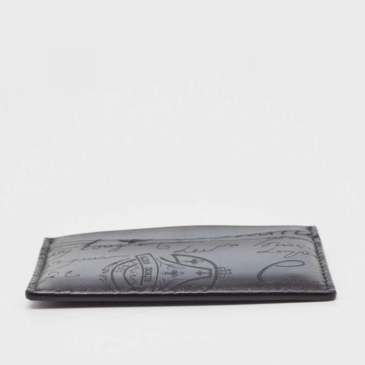 Pre Owned Berluti Blue/Black Scritto Leather Bambou Card Holder 