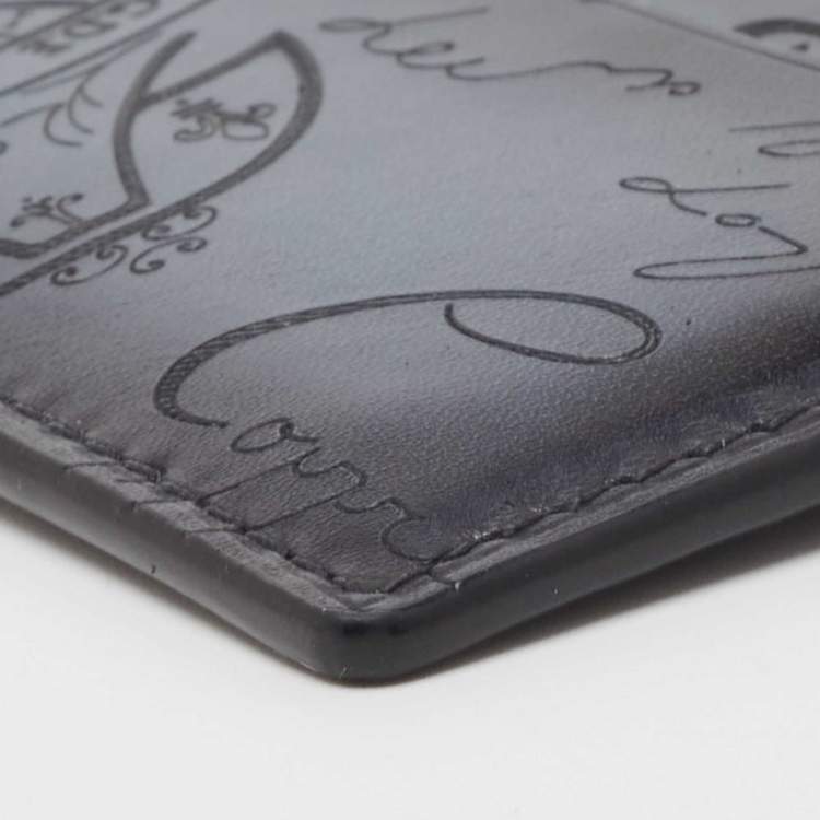 Pre Owned Berluti Blue/Black Scritto Leather Bambou Card Holder 
