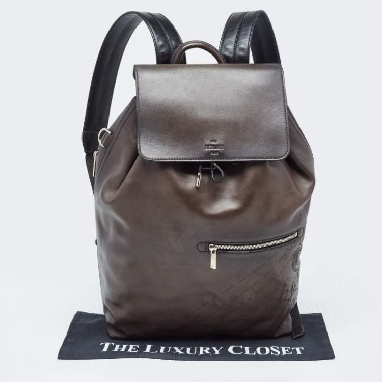 Pre Owned Berluti Dark Brown Leather Day Out Scritto Backpack