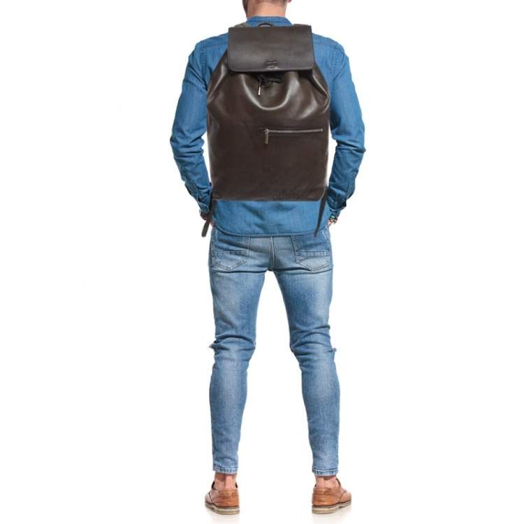 Pre Owned Berluti Dark Brown Leather Day Out Scritto Backpack