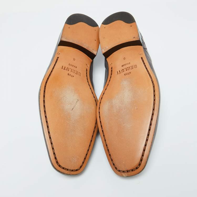 Pre Owned Berluti Grey Leather Lorenzo Scritto Loafers Size 39