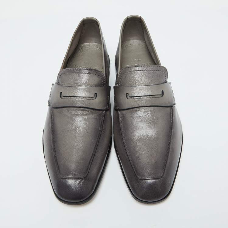 Pre Owned Berluti Grey Leather Lorenzo Scritto Loafers Size 39