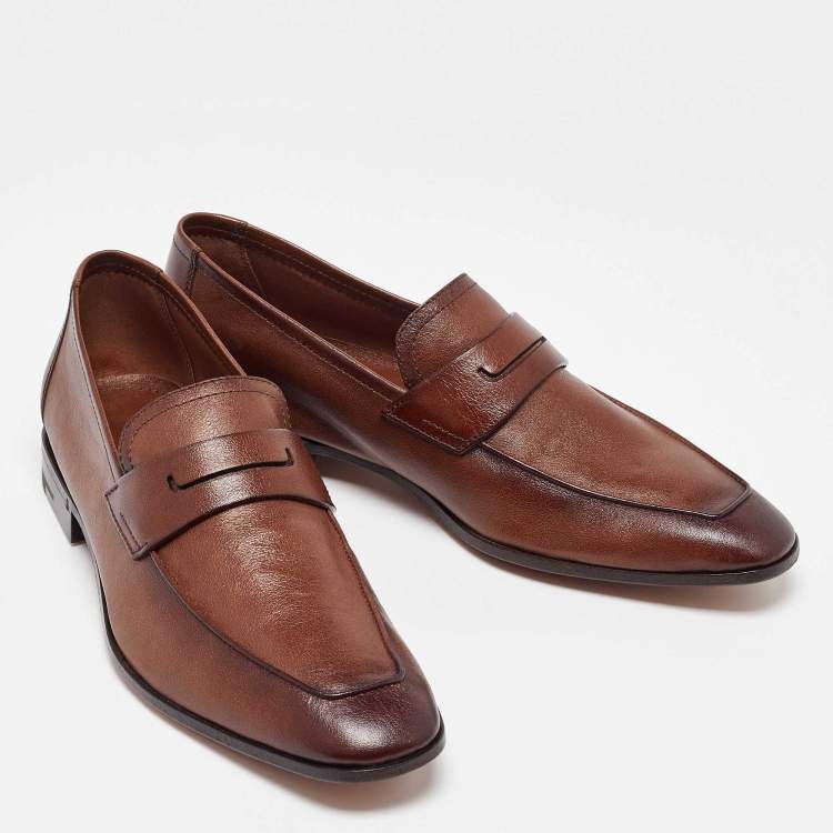 Pre Owned Berluti Brown Leather Lorenzo Loafers Size 39.5