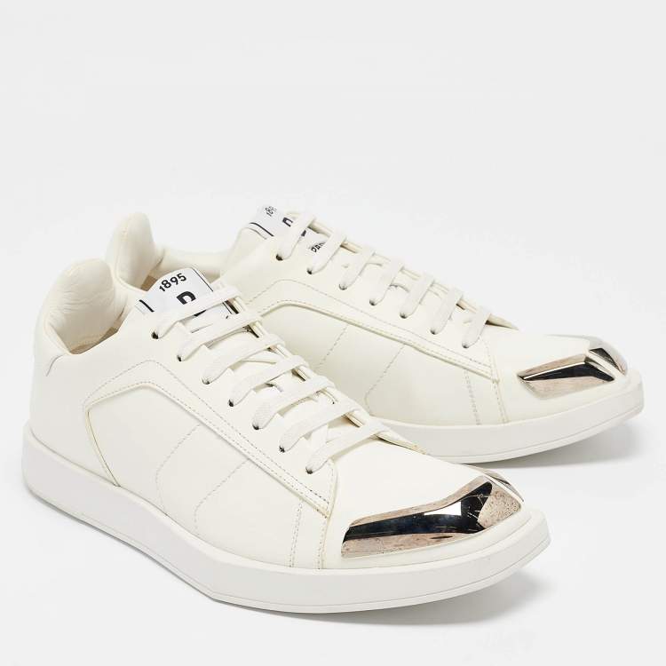 Pre Owned Berluti White Leather Metal Toe Lace Up Sneakers Size 41 