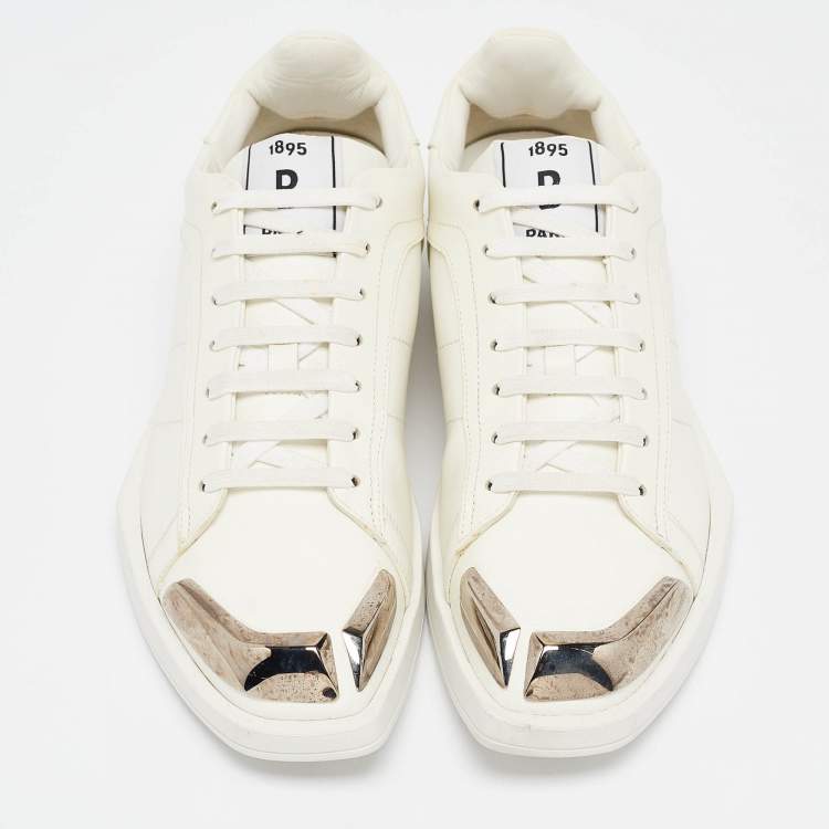 Pre Owned Berluti White Leather Metal Toe Lace Up Sneakers Size 41 