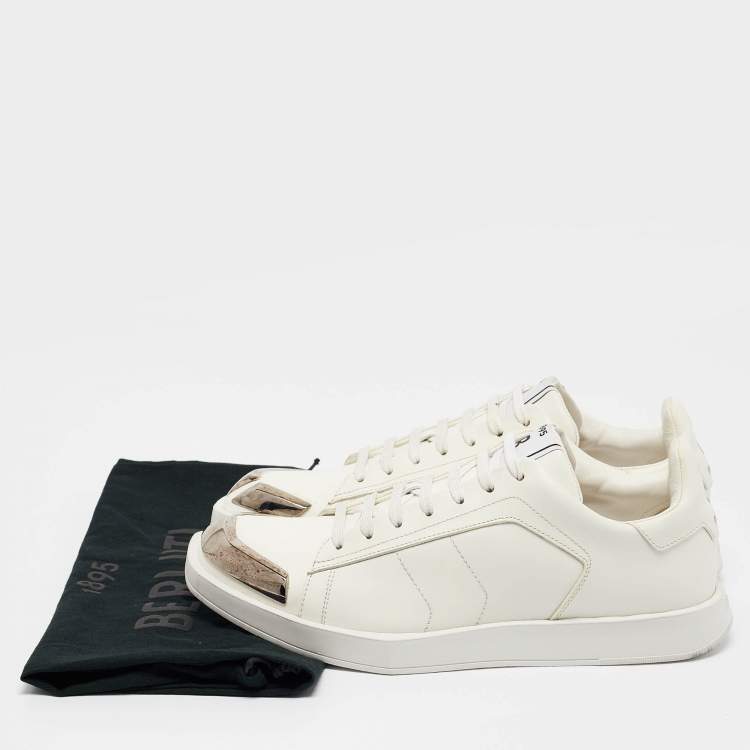 Pre Owned Berluti White Leather Metal Toe Lace Up Sneakers Size 41 