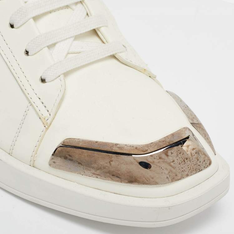 Pre Owned Berluti White Leather Metal Toe Lace Up Sneakers Size 41 