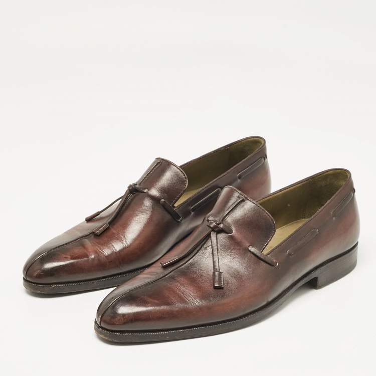 Pre Owned Berluti Brown Leather Slip On Derby Size 41.5