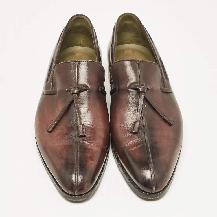 Pre Owned Berluti Brown Leather Slip On Derby Size 41.5