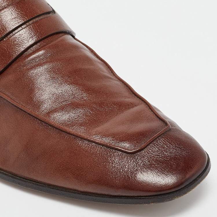 Pre Owned Berluti Brown Leather Lorenzo Penny Slip On Loafers Size 42