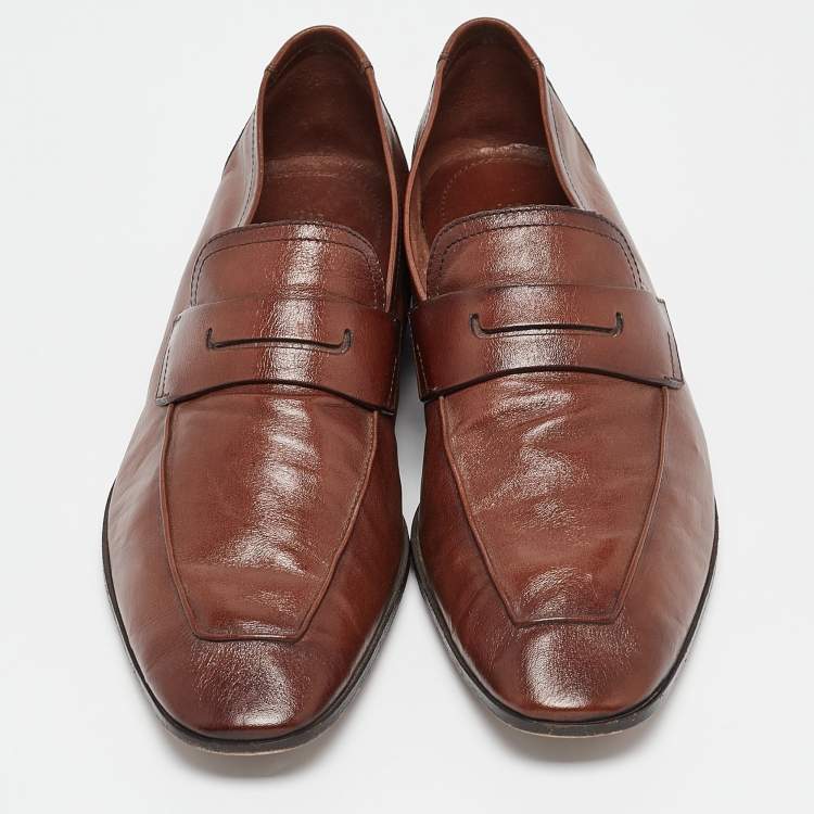 Pre Owned Berluti Brown Leather Lorenzo Penny Slip On Loafers Size 42