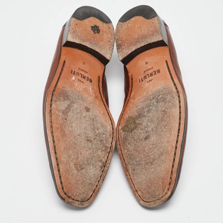 Pre Owned Berluti Brown Leather Lorenzo Penny Slip On Loafers Size 42