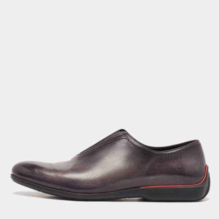 Pre Owned Berluti X Ferrari Grey Leather Slip On Loafers Size 45