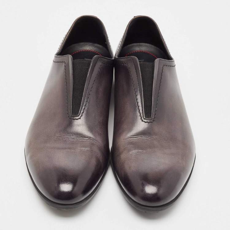 Pre Owned Berluti X Ferrari Grey Leather Slip On Loafers Size 45