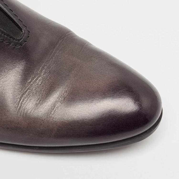 Pre Owned Berluti X Ferrari Grey Leather Slip On Loafers Size 45
