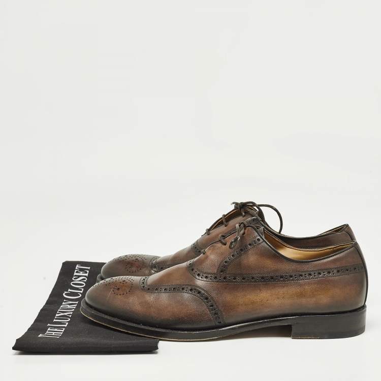 Pre Owned Berluti Brown Brogue Leather Lace Up Oxfords Size 43.5