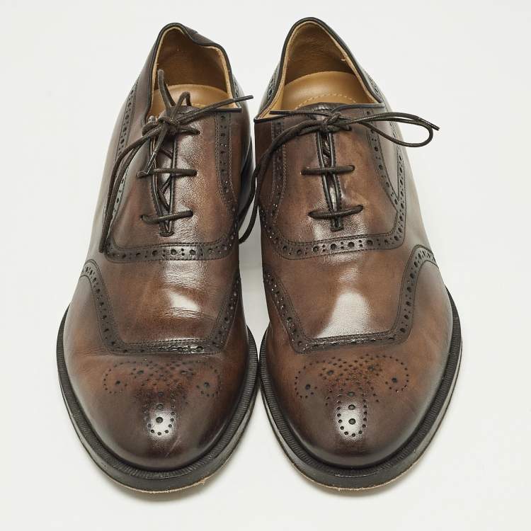 Pre Owned Berluti Brown Brogue Leather Lace Up Oxfords Size 43.5