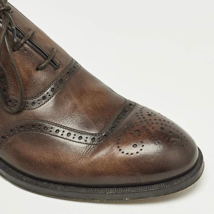 Pre Owned Berluti Brown Brogue Leather Lace Up Oxfords Size 43.5