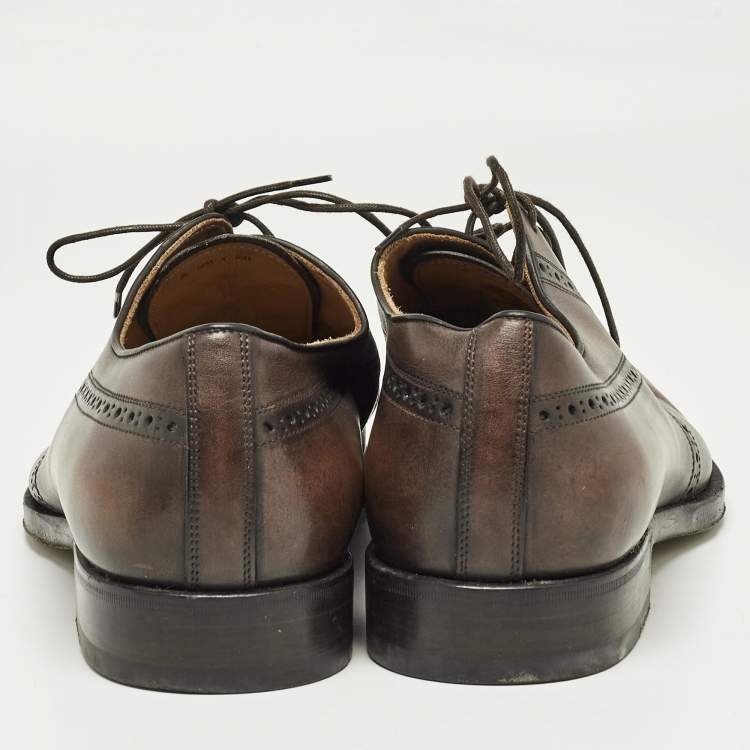 Pre Owned Berluti Brown Brogue Leather Lace Up Oxfords Size 43.5