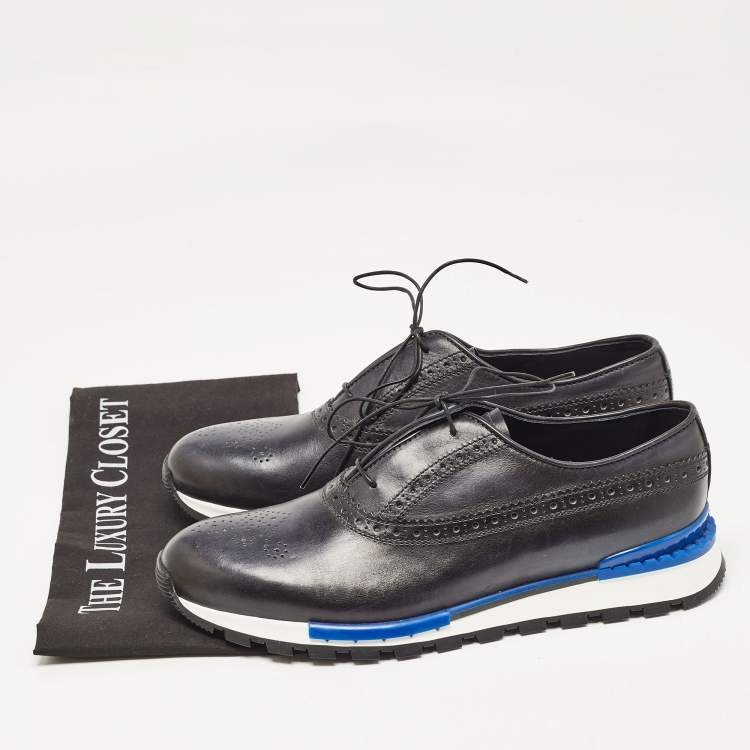 Pre Owned Berluti Navy Blue Ombre Brogue Leather Fast Track Sneakers Size 41.5