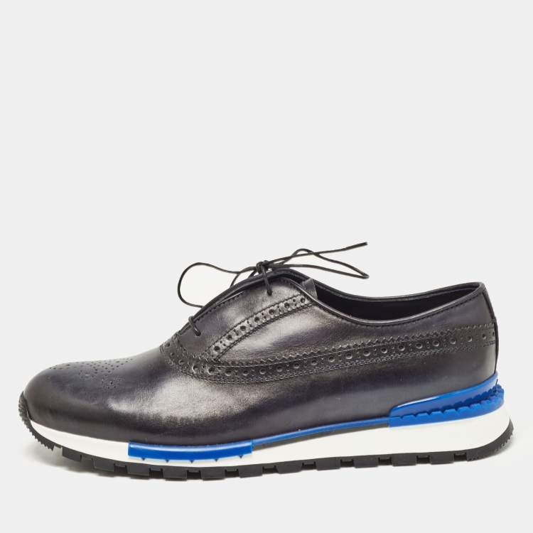 Pre Owned Berluti Navy Blue Ombre Brogue Leather Fast Track Sneakers Size 41.5