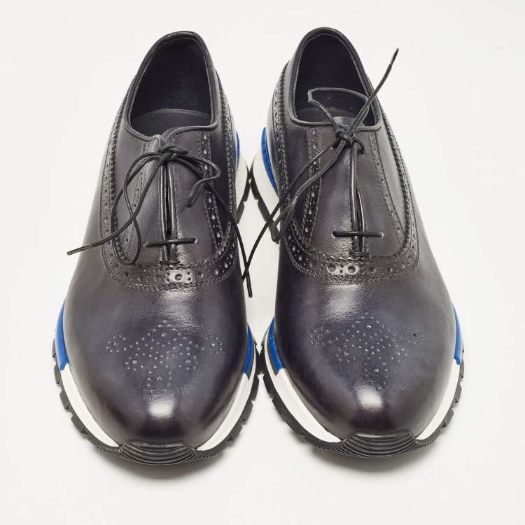 Pre Owned Berluti Navy Blue Ombre Brogue Leather Fast Track Sneakers Size 41.5
