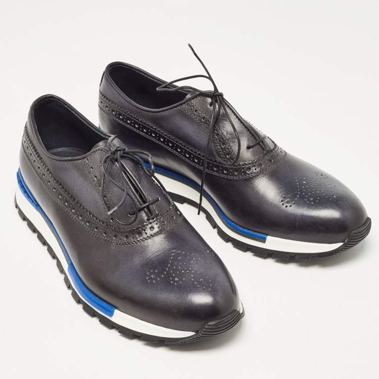 Pre Owned Berluti Navy Blue Ombre Brogue Leather Fast Track Sneakers Size 41.5
