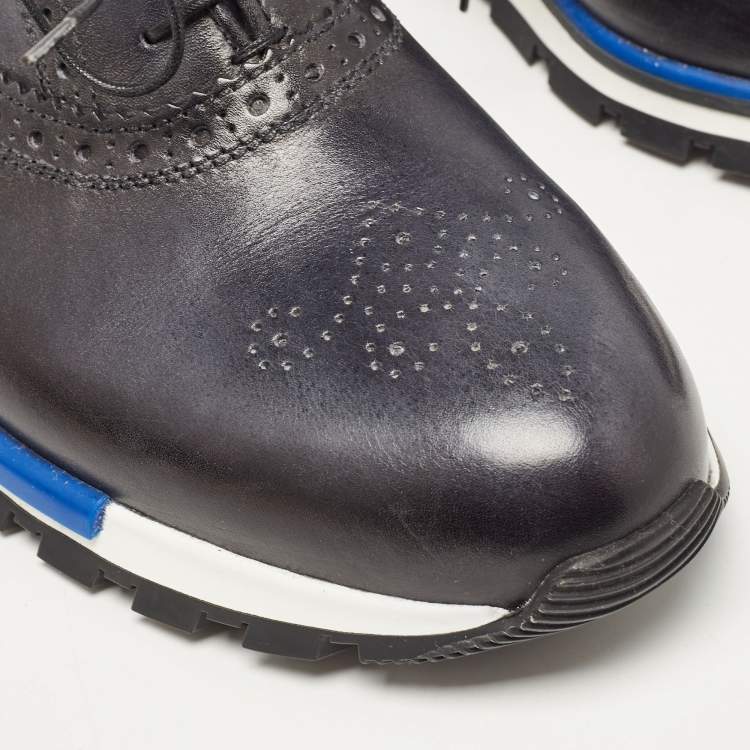 Pre Owned Berluti Navy Blue Ombre Brogue Leather Fast Track Sneakers Size 41.5