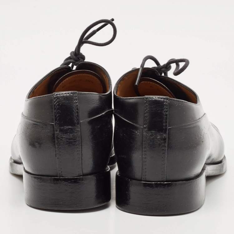 Pre Owned Berluti Black Leather Cap Toe Lace Up Oxfords Size 44