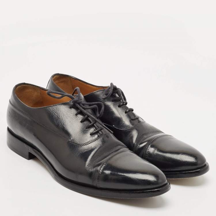 Pre Owned Berluti Black Leather Cap Toe Lace Up Oxfords Size 44