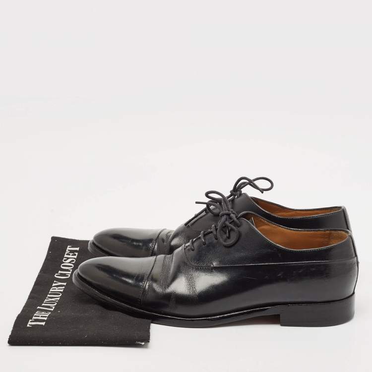 Pre Owned Berluti Black Leather Cap Toe Lace Up Oxfords Size 44