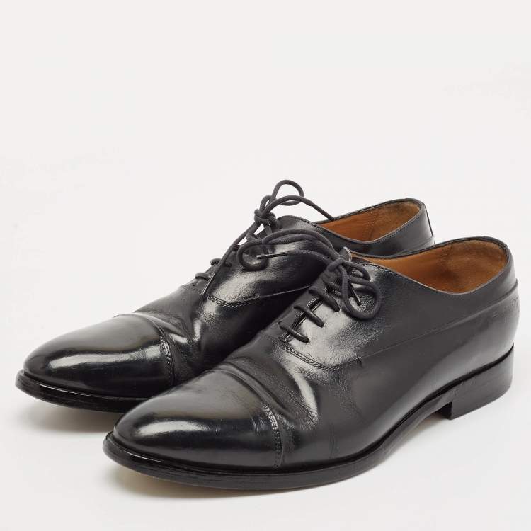 Pre Owned Berluti Black Leather Cap Toe Lace Up Oxfords Size 44
