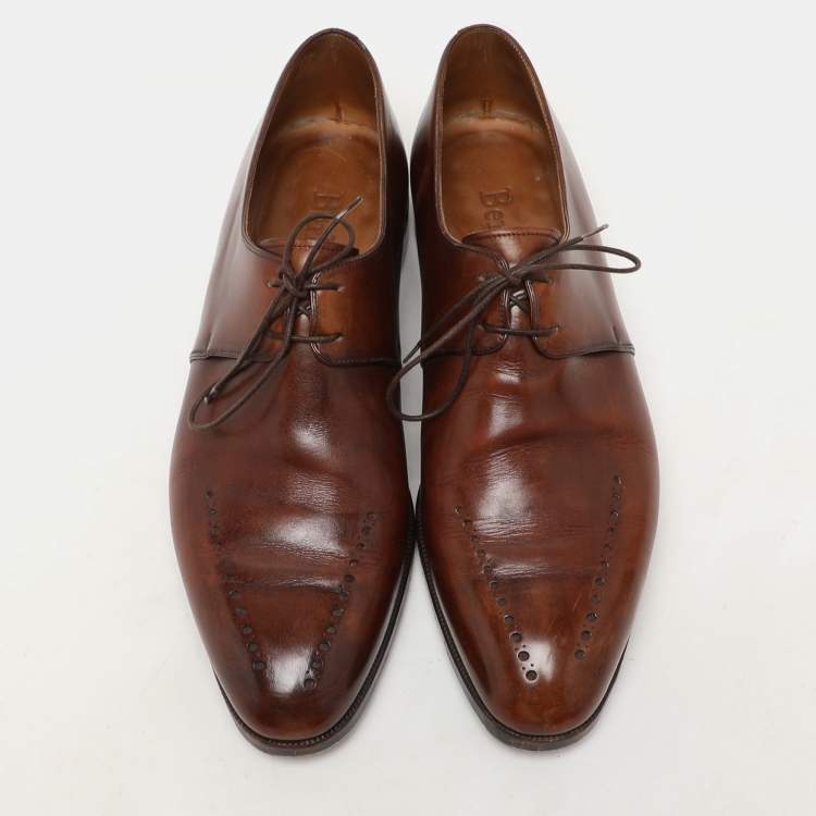 Pre Owned Berluti Brown Leather Perforated Lace Up Derby Size 43
