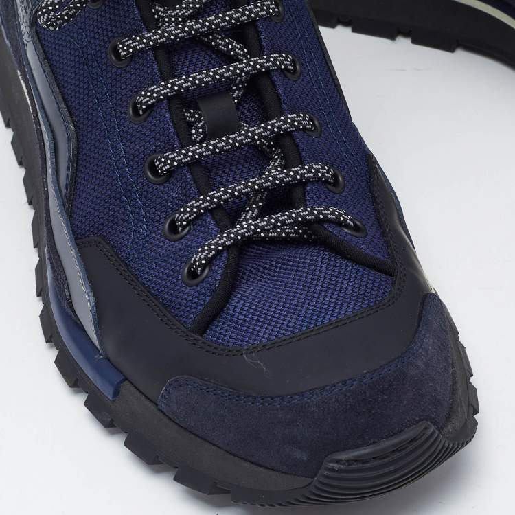 Pre Owned Berluti Navy Blue Canvas and Leather Low Top Sneakers Size 42