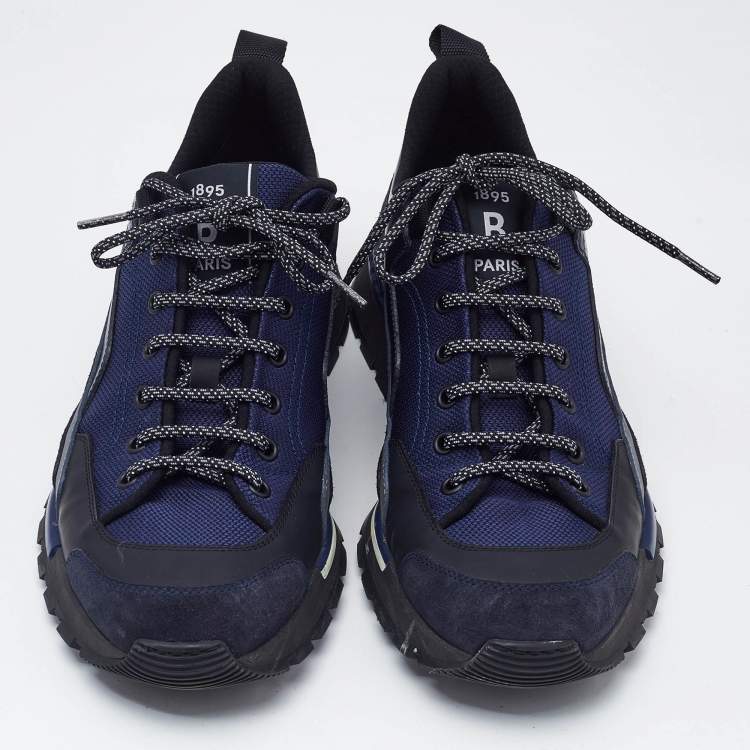 Pre Owned Berluti Navy Blue Canvas and Leather Low Top Sneakers Size 42