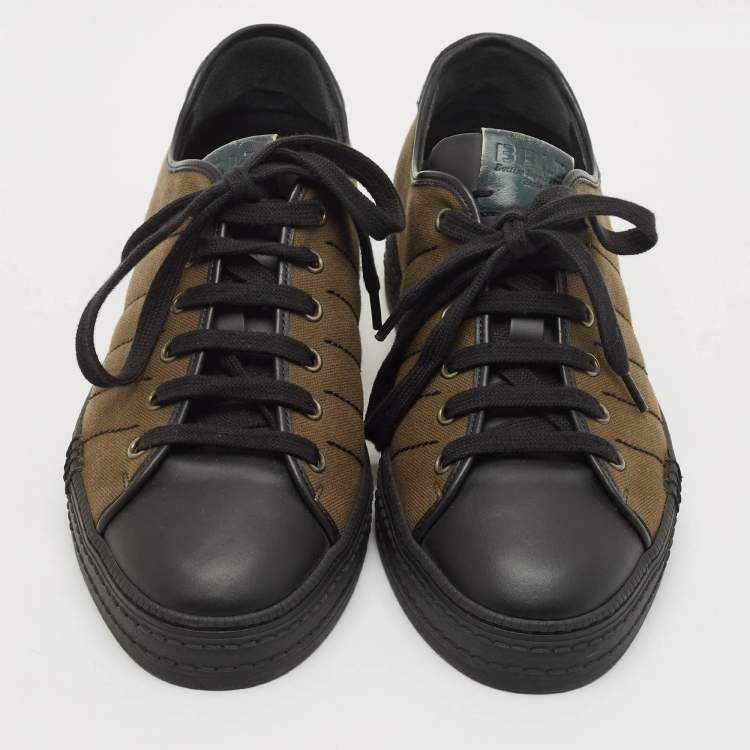 Pre Owned Berluti Green/Black Alligator Leather and Canvas Playfield Lace Up Sneakers Size 42.5