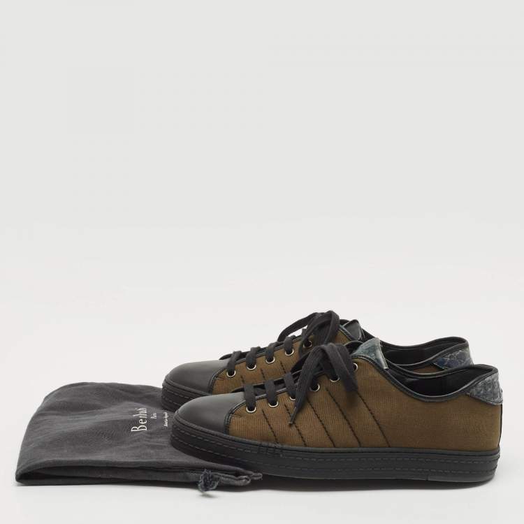 Pre Owned Berluti Green/Black Alligator Leather and Canvas Playfield Lace Up Sneakers Size 42.5