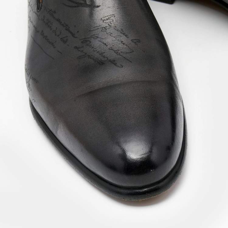 Pre Owned Berluti Black Cursive Galet Scritto Leather Slip On Loafers Size 42
