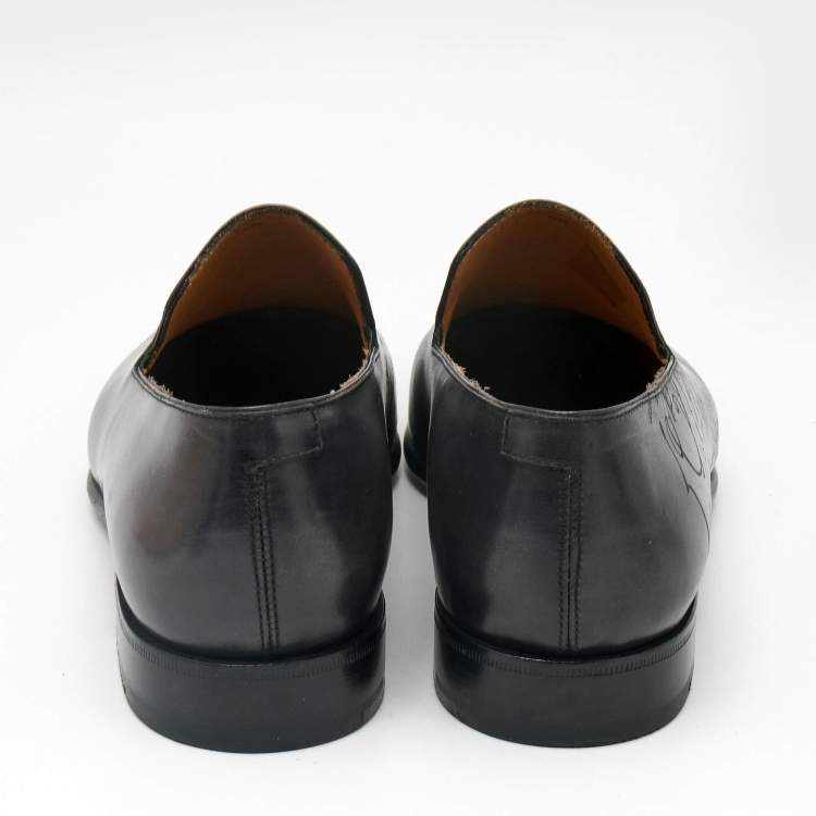 Pre Owned Berluti Black Cursive Galet Scritto Leather Slip On Loafers Size 42