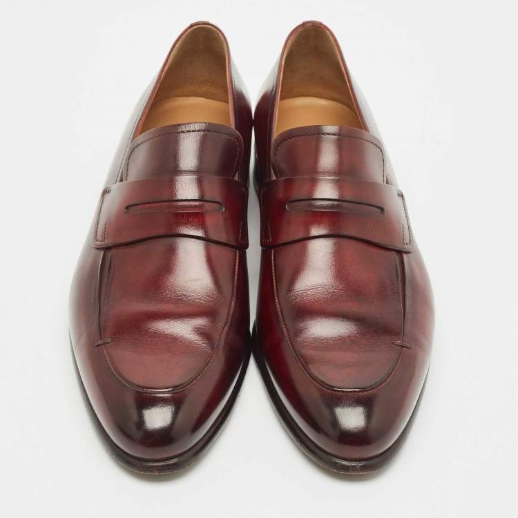 Pre Owned Berluti Burgundy Ombre Leather Penny Loafers Size 41.5