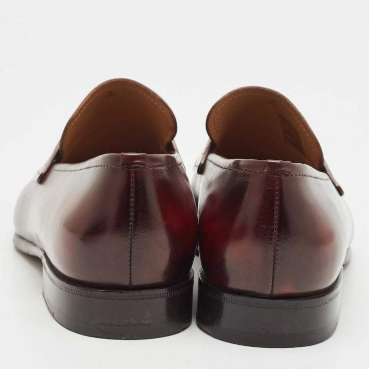 Pre Owned Berluti Burgundy Ombre Leather Penny Loafers Size 41.5