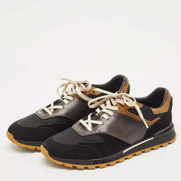 Pre Owned Berluti Black/Brown Suede and Leather Low Top Lace Up Sneakers Size 42.5