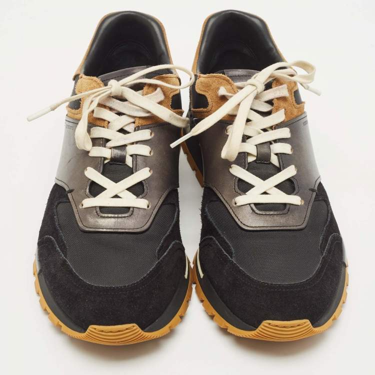Pre Owned Berluti Black/Brown Suede and Leather Low Top Lace Up Sneakers Size 42.5