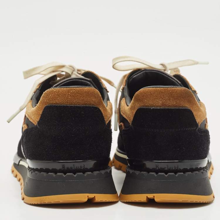 Pre Owned Berluti Black/Brown Suede and Leather Low Top Lace Up Sneakers Size 42.5