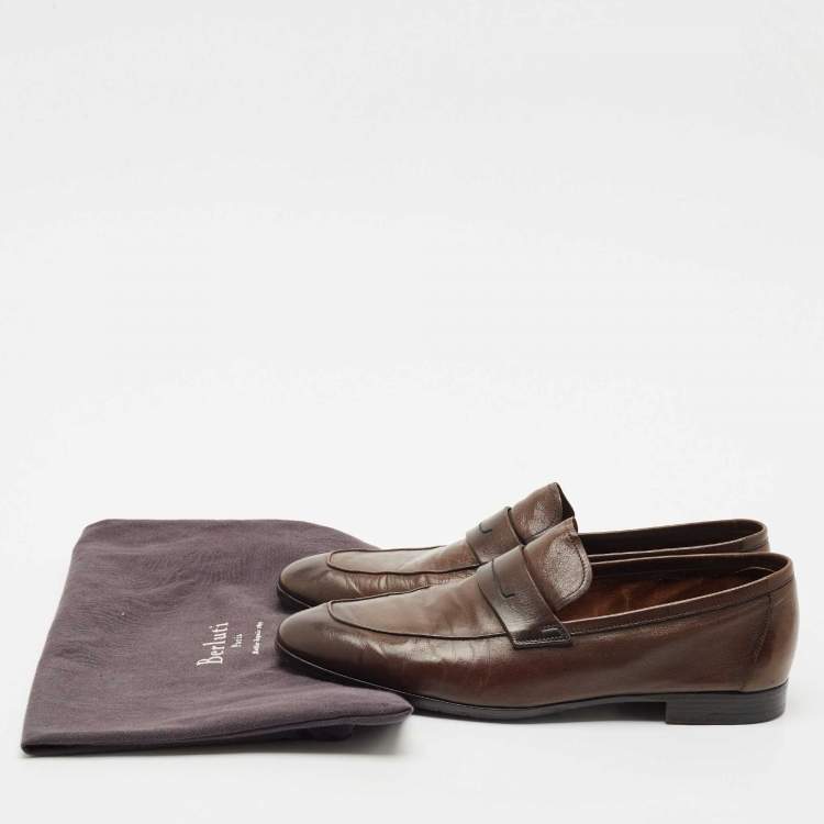 Pre Owned Berluti Brown Leather Lorenzo Penny Loafers Size 42.5