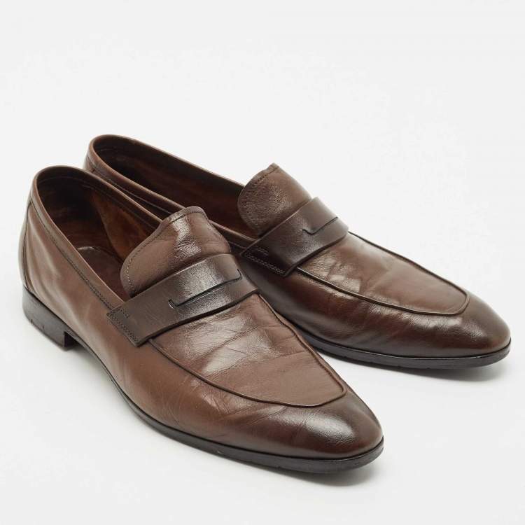 Pre Owned Berluti Brown Leather Lorenzo Penny Loafers Size 42.5