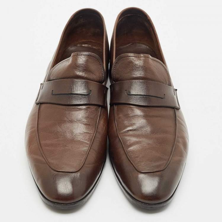 Pre Owned Berluti Brown Leather Lorenzo Penny Loafers Size 42.5