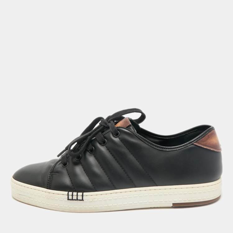 Pre Owned Berluti Black/Brown Leather Playtime Low Top Sneakers Size 42.5